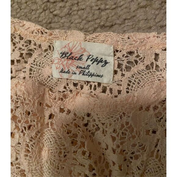 BLACK POPPY Soft Pink Lace Crop Tank Top With Front Keyhole Tie Size Small - Picture 5 of 5
